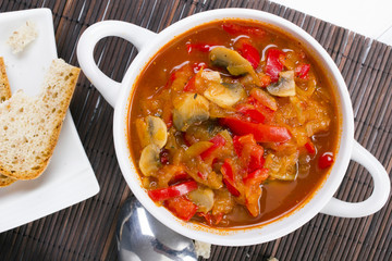 letcho with paprika, zucchini and champignon mushroom