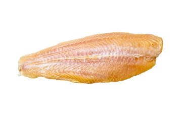 Fish fillet pangasius from Vietnam on a white background. Insula