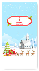 Fototapeta premium Merry Christmas Greeting Card Flat Style Vector Illustration.