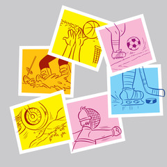 abstract postcards depicting different sports, on separate layers
