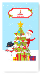 Merry Christmas Greeting Card Flat Style Vector Illustration.


