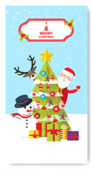 Merry Christmas Greeting Card Flat Style Vector Illustration.


