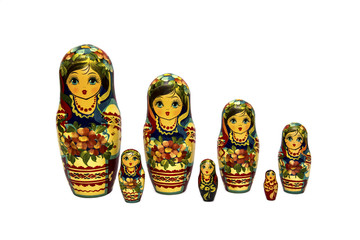 Matrioshka or babushkas dolls on a white background