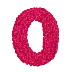 Number 0 made from damask rose isolated on white background