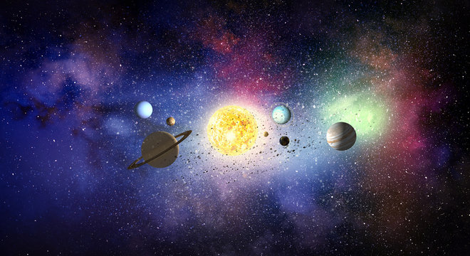 Solar system planets . Mixed media