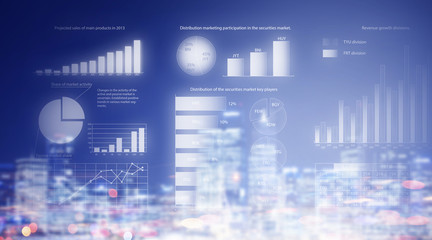 Fototapeta premium Stock market chart on blue background . Mixed media