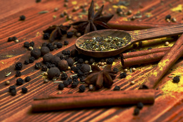 spicy fragrant spices in spoons
