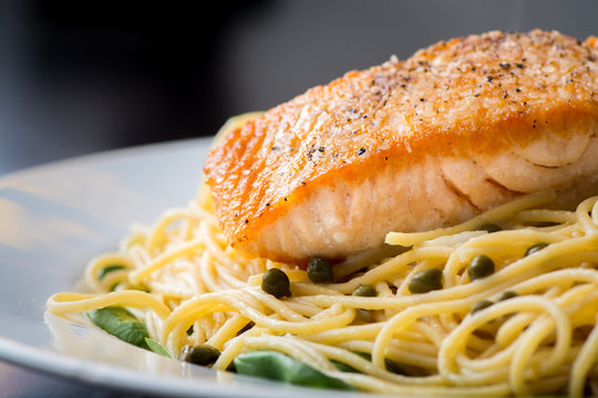 Salmon on spaghetti
