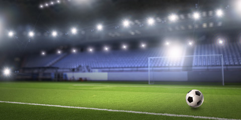 Soccer stadium in spotlights . Mixed media