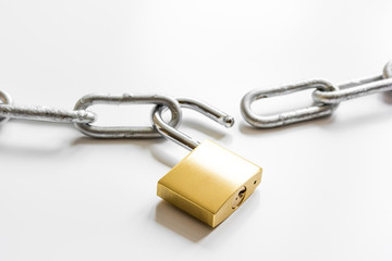concept data protection metal chain on white background