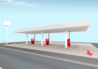Gas station 3D rendering