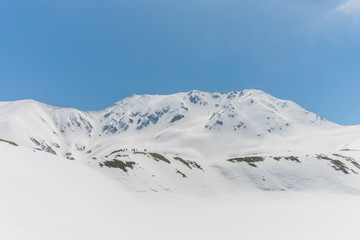 Fototapeta na wymiar High mountains under snow with clear blue sky