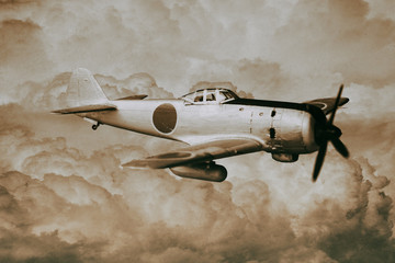 NiK2 Shidenkai Japanese fighter plane of WW2 Photo Style Illustr