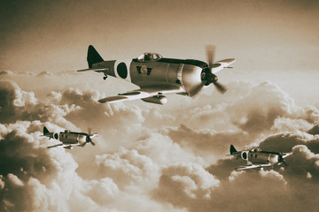 Nakajim Ki44 Japanese fighter of WW2 Vintage. Photo Style Illust