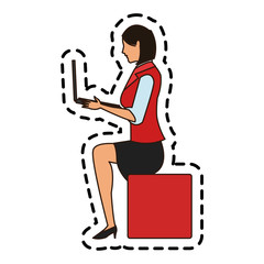 Woman cartoon wth laptop icon. Girl female avatar person people and human theme. Isolated design. Vector illustration