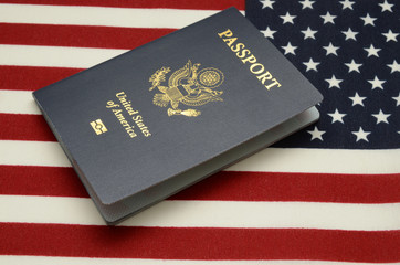 United states of america passport on us flag background