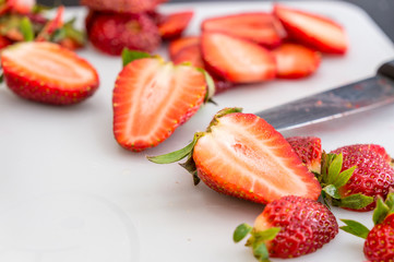 strawberry slice on cutting boards