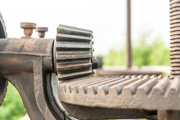 close-up old metal cog wheels