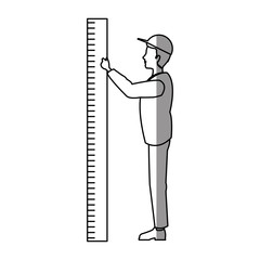 Man cartoon with ruler icon. Male avatar person people and human theme. Isolated design. Vector illustration