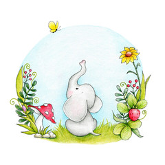 Cute elephant and butterfly