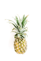 Pineapple on white background. Flat lay, top view