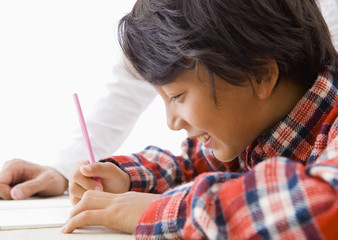 A boy studying