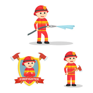 firefighter set illustration design