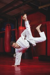 Karate player performing karate stance