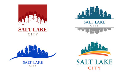 Salf Lake City utah Cityscape Panorama Skyline Logo Illustration