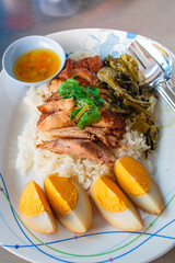 Stewed pork leg on rice,Thai food.