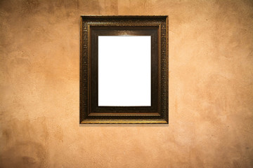 wooden picture frame on  old wall background