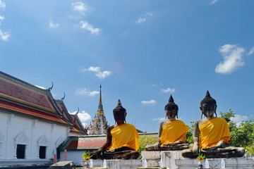 Fototapeta na wymiar Three Buddha's at chaiya temple.
