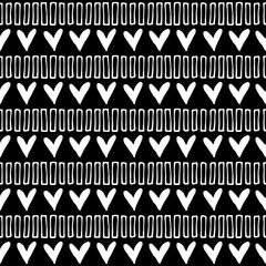 Seamless vector pattern. Black and white geometrical background with hand drawn little decorative elements.Simple design. Graphic vector illustration. Template for wrapping, background wallpaper cover