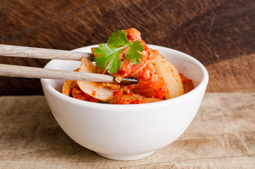Kimchi cabbage (Korean food) in a bowl ready to eating