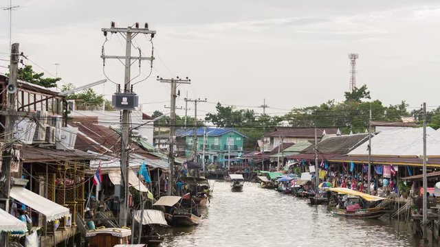  Time Lapse Floating Market Amphawa floating market in Thailand 