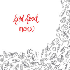 Fast food menu. Set of icons on the vector background.