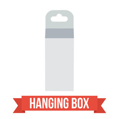 White paper hanging box set. Packaging container with hanging hole. Mock up template. Vector illustration on white background.
