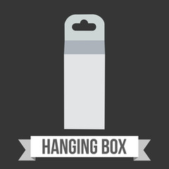 White paper hanging box set. Packaging container with hanging hole. Mock up template. Vector illustration on black background.
