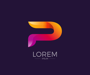 P Alphabet letter logo. Abstract Glossy Colorful logotype vector design template.