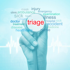 hand holding stethoscope with triage word. medical concept