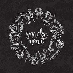 Fast food menu. Set of icons on the vector background.