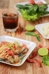 SOM TUM,Thai foods or papaya salad in spicy taste and is popular