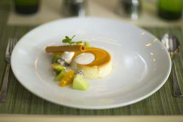 Dessert very nicely decorated and served.