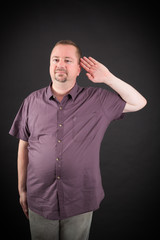 Handsome man doing different expressions in different sets of clothes: at attention