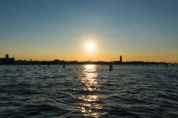 Fototapeta na wymiar Venice (Italy) - The city on the sea, at sunset