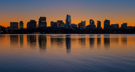 Fototapeta na wymiar Back bay , beacon hill ,boston at sunrise. Charles river foreground
