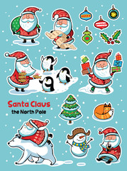 Stickers collection with cartoon Santa Claus