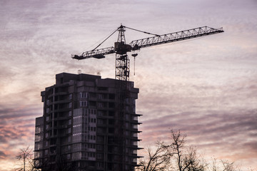 Fototapeta premium Construction site with cranes on sky background