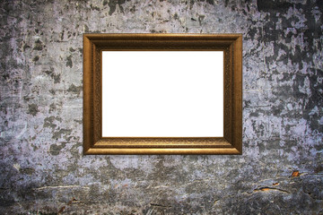 wooden picture frame on old wall background