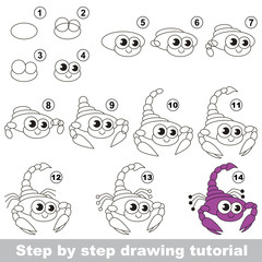 Fototapeta premium Drawing tutorial. Cute Scorpio.